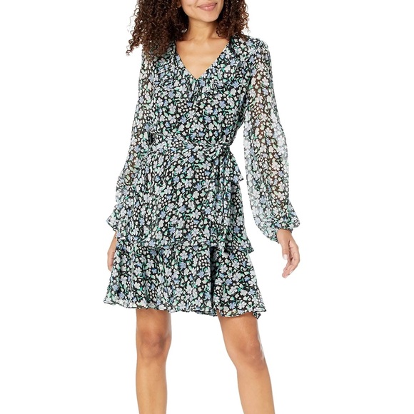 KARL LAGERFELD PARIS Women's Floral-Print Ruffled A-Line Dress NWT - Picture 1 of 5